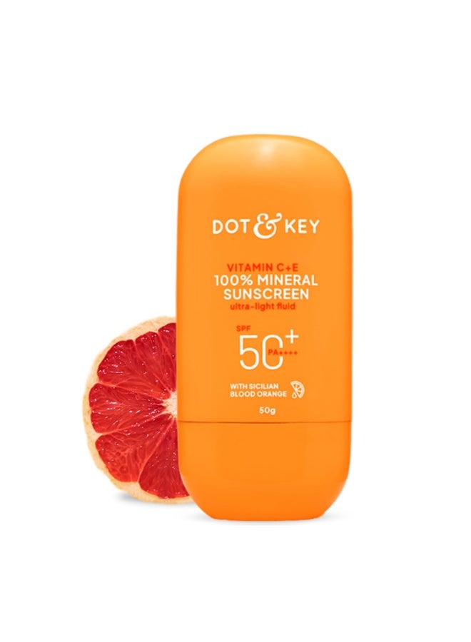 Dot & Key Vitamin C + E 100% Mineral Sunscreen In-Vivo Tested SPF 50+ PA++++ | No White Cast, Lightweight Fluid, With Zinc Oxide & Titanium Dioxide | Blends Easily, Boosts Natural Glow, Non-Greasy | 50gm - Image 1